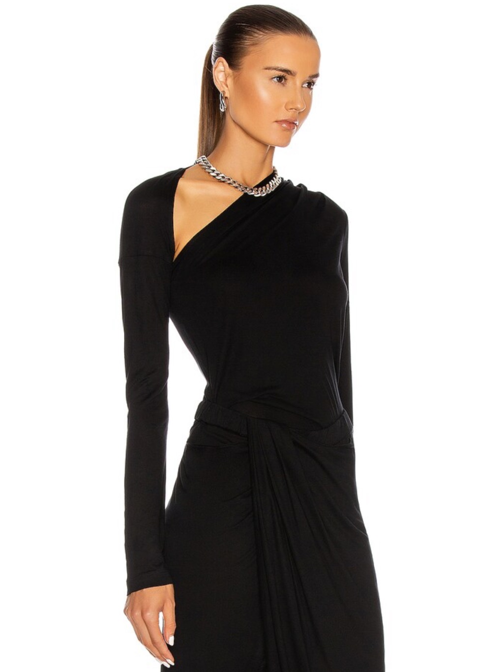 Helmut Lang Asymmetric Long Sleeve Jersey Top Black Size L